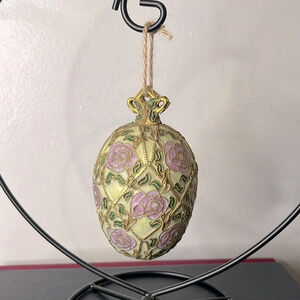 Alsan Co Victorian Enamelling Vintage Pink Rose Cloisonne Copper Egg Ornament